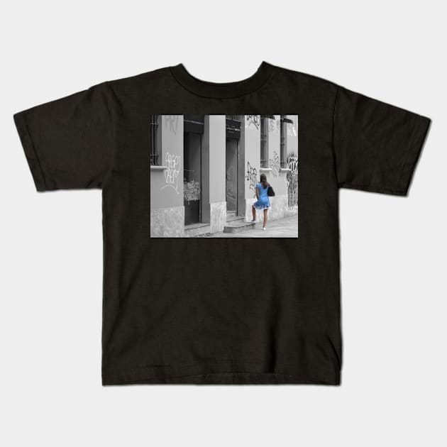 The Girl in The Blue Dress Kids T-Shirt by Imagery